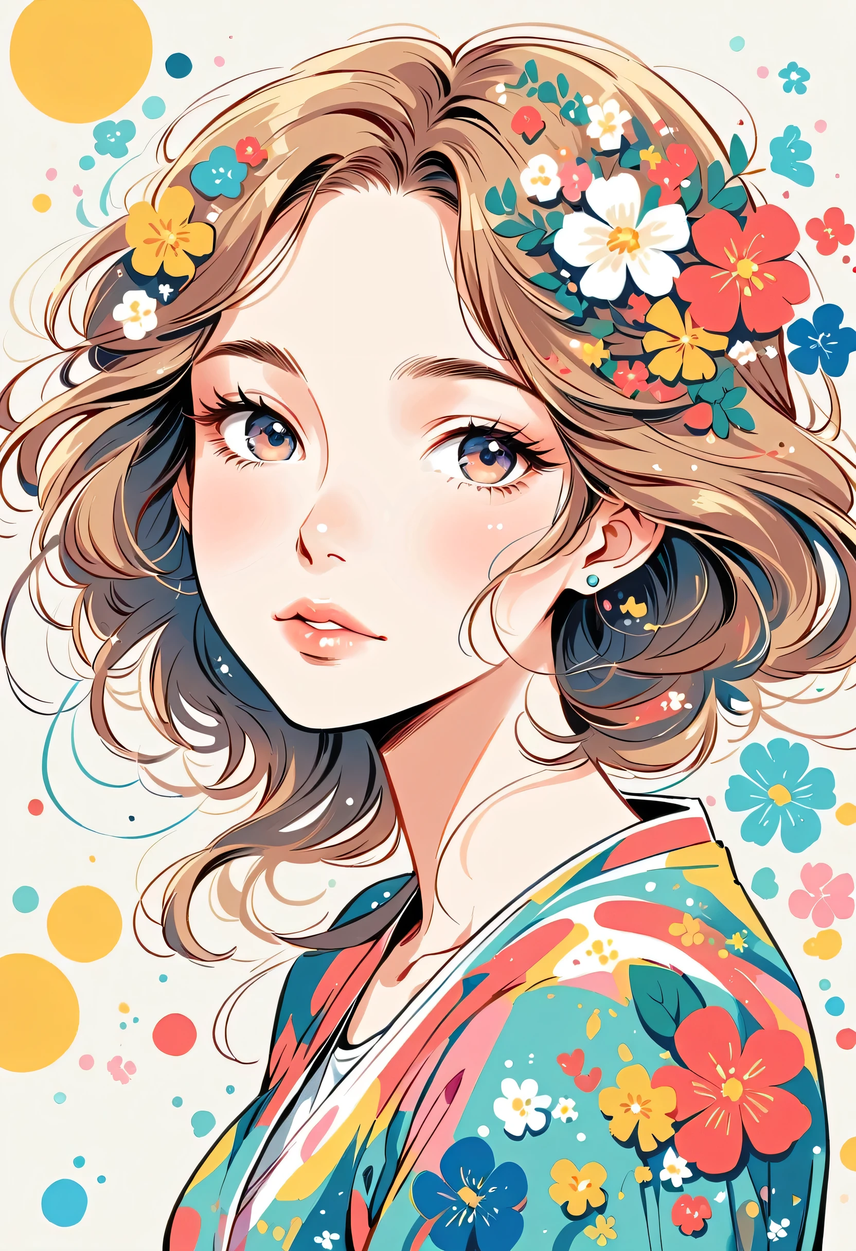 Mai Yoneyama Style、The most beautiful girl of all time、Lips in Love、Colorful flowers、Simple line initials、Abstract art、Urban Background