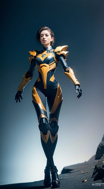 masterpiece, highest quality, Very detailed, Complex, Very detailed, High resolution, Realistically, 8k, 1 person,whole bodyショット，humanoid, Long legs Machine legs，Dynamic pose, Extremely delicate mech, short hair，whole body, High tech background，SF，（Marek Okon：1.3），Moon Crypta Wow&#39;Midway Style，