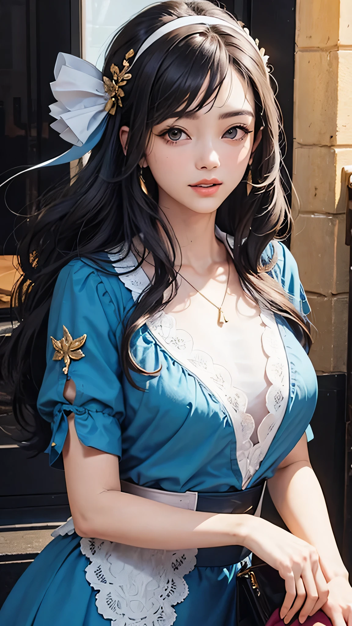 Goddess beautiful Long Hair beautiful gorgeous Blue clothes whole body Face forward Beautiful hair ornaments