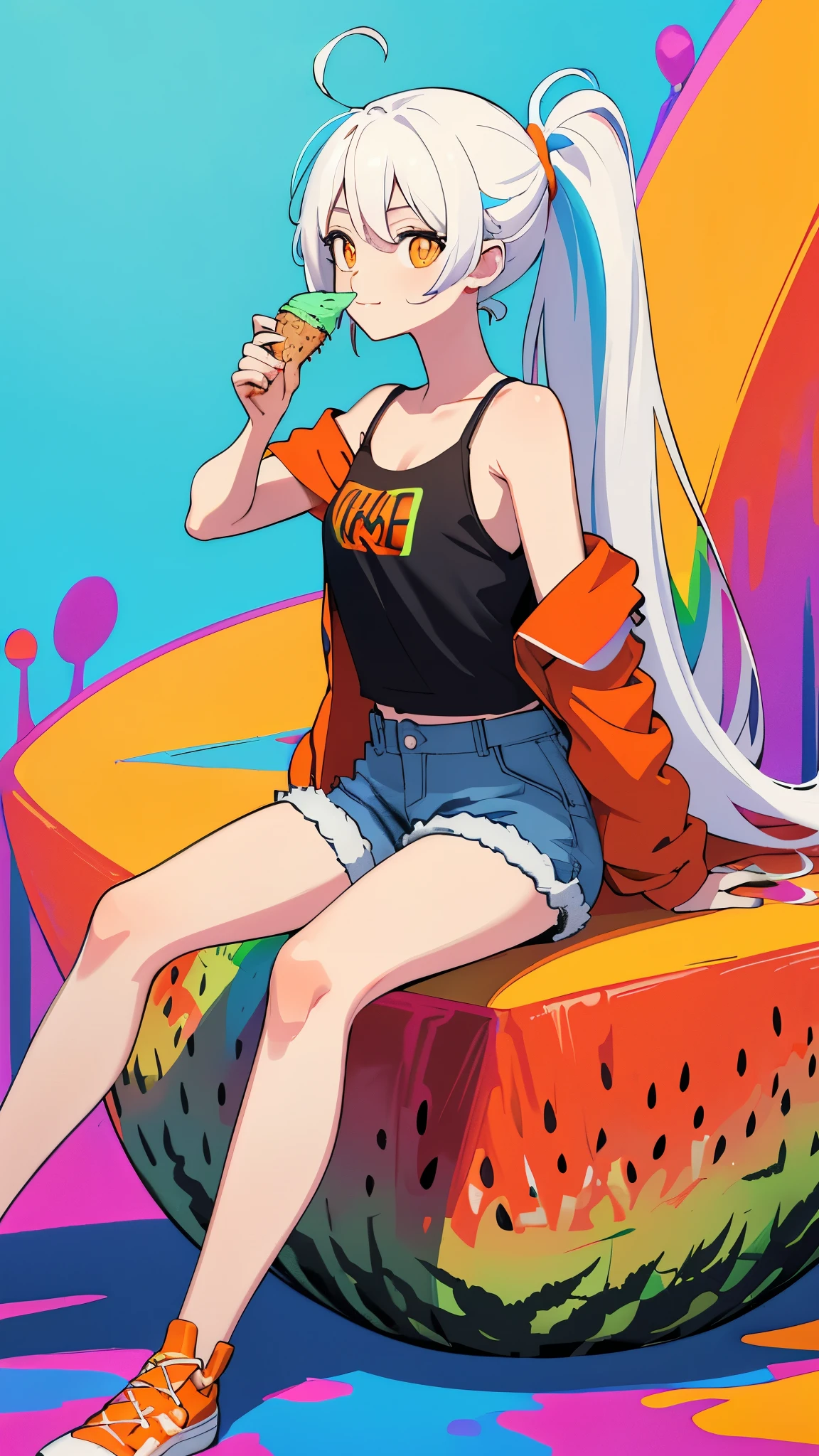 ((masterpiece)), (highres), (best_quality), (highly_detailed), (original),(Delicate background),(extremely detailed 8K wallpaper), shaded_face, beautiful_detailed_eyes, depth_of_field, perspective, blue theme,(ice background)/=[WHITE BACKGROUND::3],[BLUE THEME:ORANGE THEME:0.4],

(girl_in_ice cream:1.3), 1girl, solo, loli, petite, (full_body:1.25)/=((sitting on ice cream cup:1.3)), (big ice cream cup:1.5),(white_hair), (very_long_hair:1.2), red_eyes,medium breasts, (low_tied_hair), (low_ponytail:1.2), cream on breasts,(nake)/=(cream clothes),ice cream on face,ice cream cone,ice cream,little smile,arms out,bare shoulder,,hair between eyes,braid,french braid

denim shorts,cropped jacket,t-SHIRT,

(colorful background:1.2),(surrounded by colorful splashes),colorful bubbles,(bright color),flat color,(floating:1.2),(rainbow color:1.3),(color ink:0.8), (ink splashing:0.8), (color splashing:1.2),(dynamic angle),(low contrast:1.2),(contrast colour:1.2),
(paint:1.3),(painting:1.3),
(fruit background:1.1),(orange juice),
1girl with fruit surrounded,(orange(fruit):1.25),(fruit:1.25),(watermelon:1.2),



fruit cup,huge glass cup,