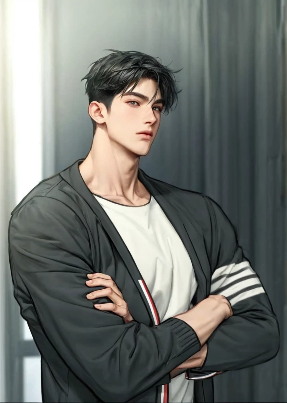 masterpiece, 1boy, young, handsome, black hair, undercut hair, perfect face, detailed eyes and face,black eyes, blazer, clean shaved, muscular, capturing a rural atmosphere, dynamic lighting, unreal engine 5