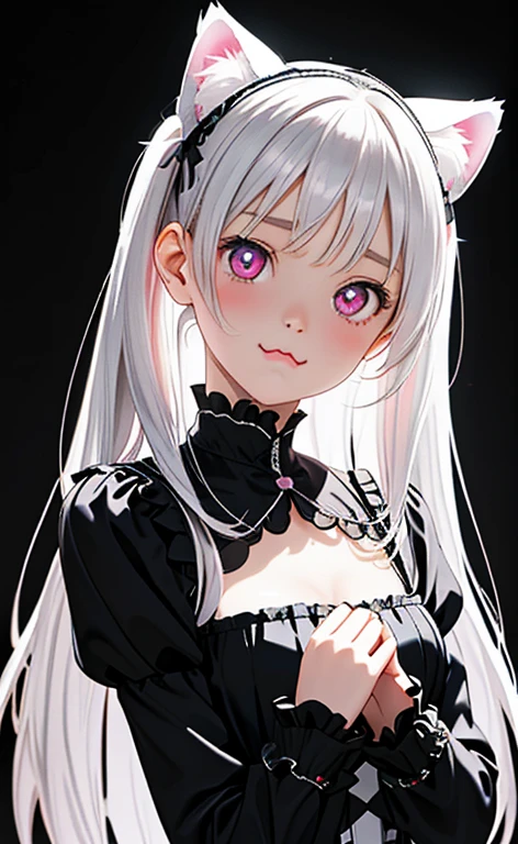(Photorealistic:1.4)、asuna,(masterpiece、lens flare:1.5、spot light:1.2、Exquisite beautiful eyeonochrome:1.5,portlate、)(),()
、Cute Face、 3D Face、(pearl white hair:1.5、Straight Hair)、(twintails),(1 Girl)、(Red eyes:1.2)、(upper body)、(:3:1.6),(:3:1.6),(:3:1.6)、(head tilt) ,(Cute face:1.2),(flat chest),(),kind face,(white lace frilled gothic lolita),(black background:1.5)、(glowing eyes:1.3)、()、 Neat and clean、Adorable、Slim Body(Tareme:1.5),Shiny Hair、(Glowing pink Skin)、Nijisketch,Manga,zydG