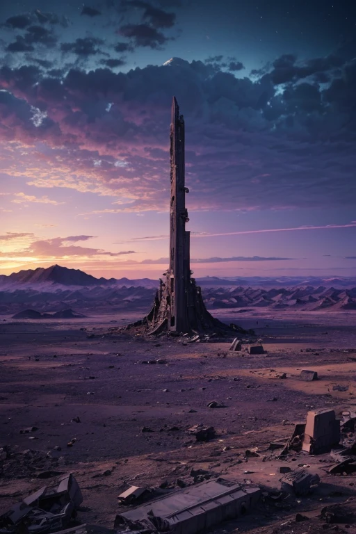 highest quality、Desolate Earth、wreckage、Purple Sky、Surrealism