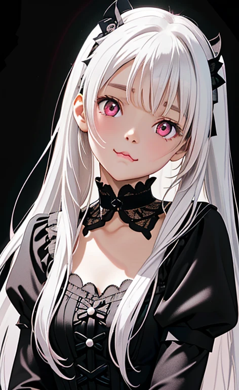 (Photorealistic:1.4)、asuna,(masterpiece、lens flare:1.5、spot light:1.2、Exquisite beautiful eyeonochrome:1.5,portlate、)(),()
、Cute Face、 3D Face、(pearl white hair:1.5、Straight Hair)、(twintails),(1 Girl)、(Red eyes:1.2)、(upper body)、(:3:1.6),(:3:1.6),(:3:1.6)、(head tilt) ,(Cute face:1.2),(flat chest),(),kind face,(white lace frilled gothic ta),(black background:1.5)、(glowing eyes:1.3)、()、 Neat and clean、Adorable、Slim Body(Tareme:1.5),Shiny Hair、(Glowing pink Skin)、Nijisketch,Manga,zydG