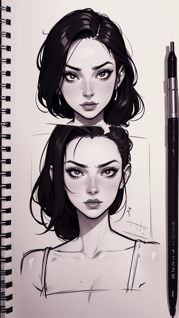 Sketchbook lineart stamps have a sketchy style ( desenho de uma mulher com umae cabelo preto, estilo de arte de charlie bowater, arte do personagem charlie bowater, desenhado no estilo digite germe, Estilo Charlie Bowater, digite germe. alto detalhe, digite germe style, retrato de personagem em close, digite germe portrait, style digite germe, Neoartcore e Charlie Bowater The stamps have a sketchy style Sketchbook 