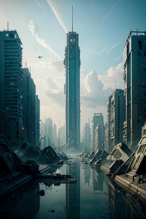 highest quality、A ruined futuristic city、dim、Surrealism