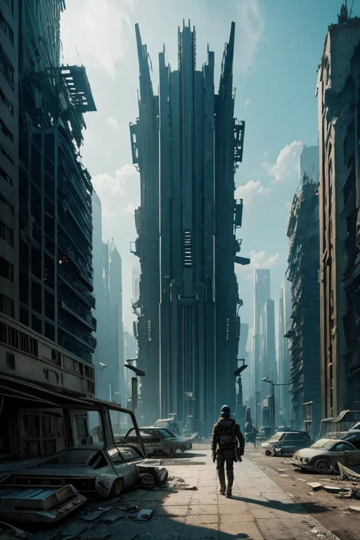 highest quality、A ruined futuristic city、dim、Surrealism
