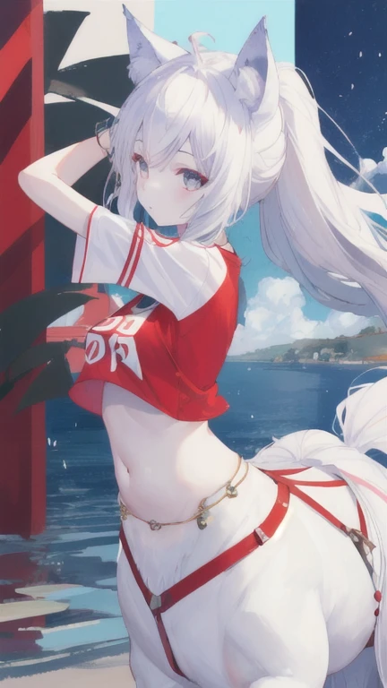 (best quality, masterpiece), 1 girl, centaur, It takes, White skin, Racehorse, belly button t-shirt, 아름다운 소녀 perfect wolf photo, perfect wolf photo