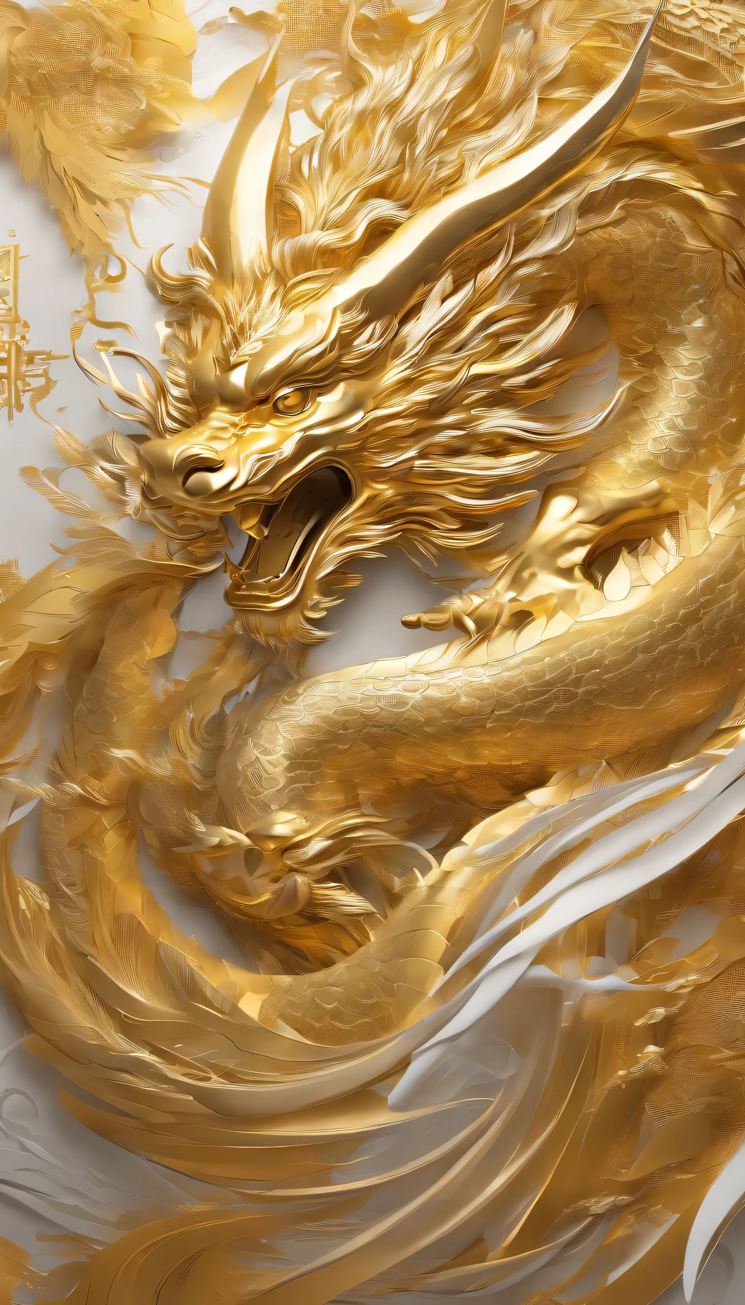 masterpiece、(Golden Background:1)、Golden Chinese Dragon、god々々Hello、Wind、god々、Long undulating body、tooth、Upper body、Fantasy、god story、high quality、Very detailed、masterpiece、narrative poem、Particle Effects、Dynamic Effects、Front facing
