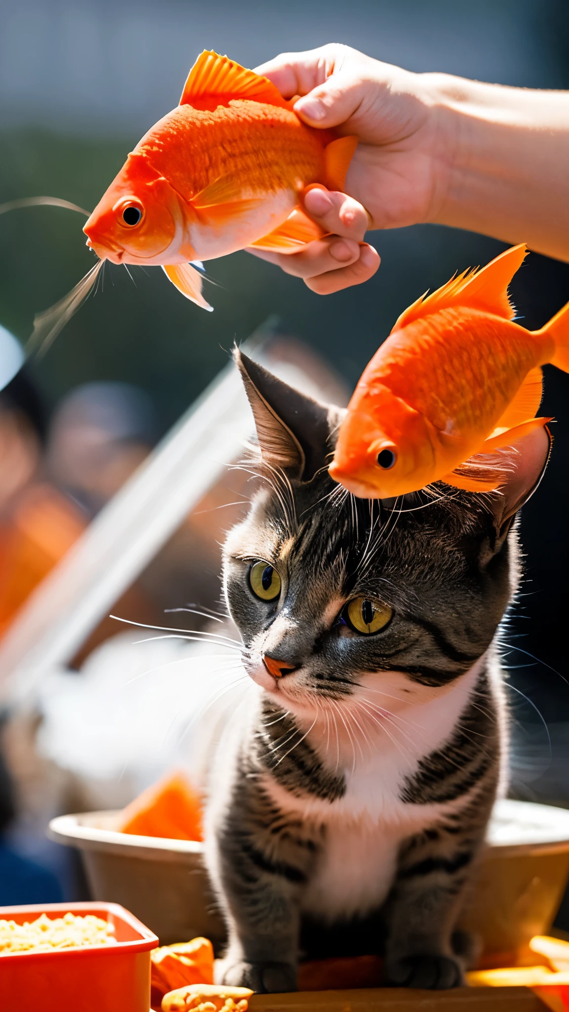 Cat,festival,Goldfish scooping,high resolution,