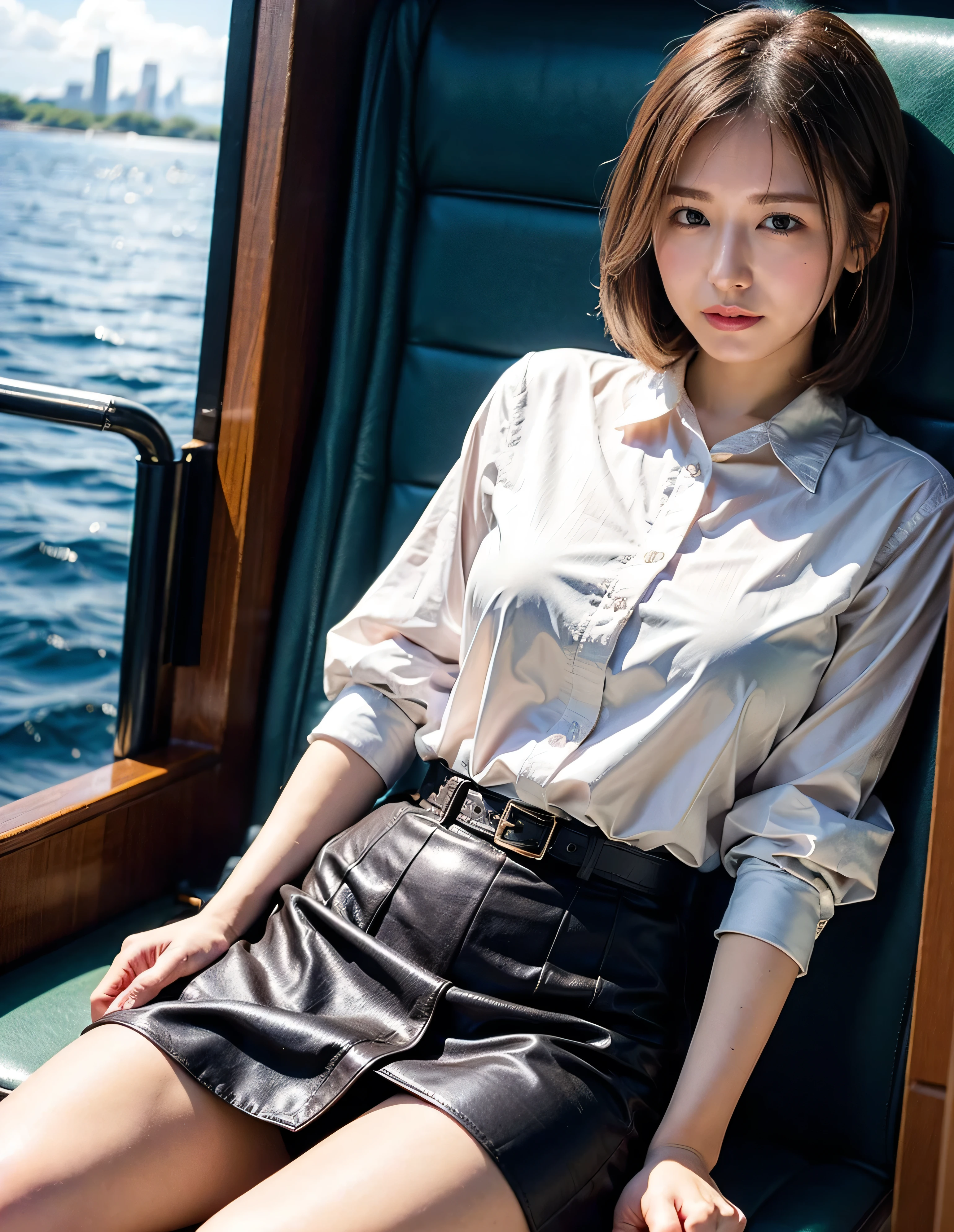 Woman standing on a boat、Light brown hair、Elegant hairstyle、Blue Eyed Woman、A woman with a cute upward gaze、When the sky gets dark、The gentle lights of the ship shine、The sky turns red as the sun sets、Tight clothing that shows your body lines、、A classy white blouse or white collared shirt、The first button of her blouse is lewdly open、Genuine Leather Belt、革のShort skirt、Dress elegantly着こなす、Luxury Bags、、((Medium Short Hair:1.4))、Skyscrapers seen across the sea、Manhattan 私sland is visible offshore、Woman on a sightseeing boat、、The sun shines on her、Light brown hair、Light brown hair、The sky was dyed red、There are clouds、私t's cute、An elegantly dressed woman is sitting on a boat and watching the sunset、Her ample breasts are obvious even through her clothes..、The shining sun is so beautiful、Dusk is approaching、Lens flare、私 can see the sun setting、((Sunlight reflecting off the ocean、Ocean View、The sun shines on the ocean、'beautiful.、Small earrings、私t'evening、Birds are also flying、、Brown Hair Color、Tying up hair、The woman is on the right:1.4))、Luxury Leather Belts、Shiny clothes、Light beige hair color、Background Blur、Braid only the front hair、Light brown hair、{{Cowgirl Shot}}、((Close-up shot from the waist up、Ample breasts:1.4))、Smile、Silk clothing、Ample breasts that can be seen even through clothes、Braid only the front hair、Cowboy Shot、Gorgeous white collared silk shirt and brown skirt、Dress elegantly、Luxury Bags、A lovely smile、((Ample breasts))、Full body photo、ring、Short skirt、Tuck your hair behind one ear、Silver Necklace、smile、 Elegant ponytail、Caustics、Highly detailed photos、Very beautiful and ideal short hair、Super no makeup、(8k、RAW Photos、highest quality、masterpiece:1.2)、(Realistic、Realistic)、1 girl、((Medium Short Hair、Looking into the camera:1.4))、Hair blowing in the wind