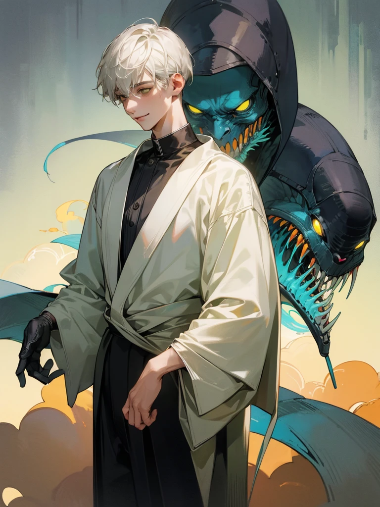 (((photographic, photo, photogenic))), extremely high quality high detail RAW color photo, Lovecraftian cybernetic horror, watercolor, otherworldly textures , high quality, detailed,
young man , 4K UHD, super detail, best quality, detailed eyes, masterpiece, 2 young men who smiles at each other with a love atmosphere ,one of them is 21years old and has a white straight short hair and green beautifull eyes this men smiles a sweet smile with quiet expression and beautiful smile and he wears a cute outfit,the second men is taller than the previous one and he is 27year and this men has acblack semi long haircut and yellow eyes and has a quiet expression face and he has a sharp eyes and wears a black clothes,high resolutions