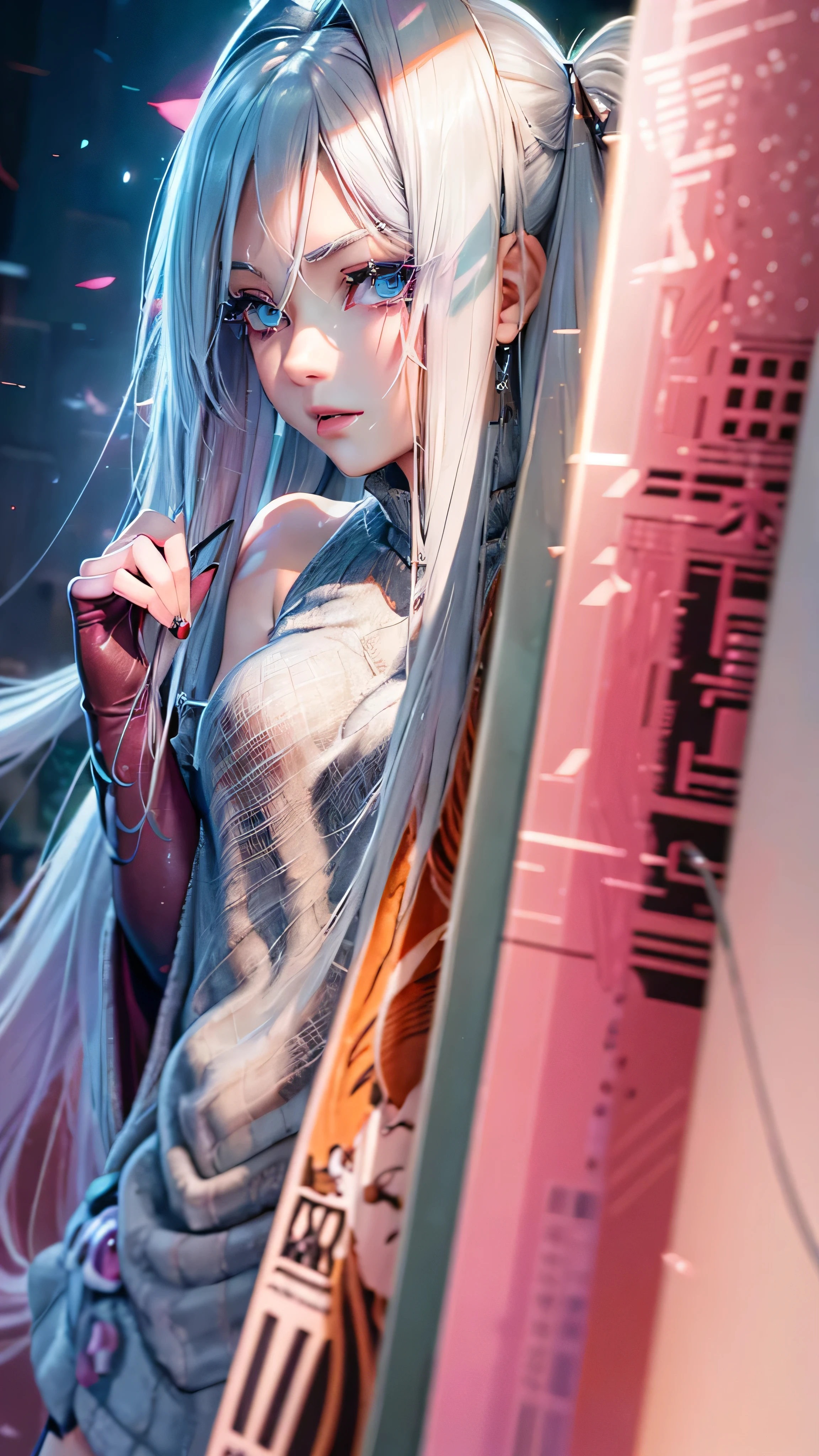woman, silver hair, green jade eyes and pink batm, Anime realistic artstyle, 4K realistic digital art, 4K realistic digital art, DeviantArt Artstation CGScosiety, ArtGerm extremely detailed, made with anime painter studio, looking at camera, Glimmering eyes, long sleeves, Sexy lips, Clear 8K FHD, taking off clothes, Seductive, Peeking