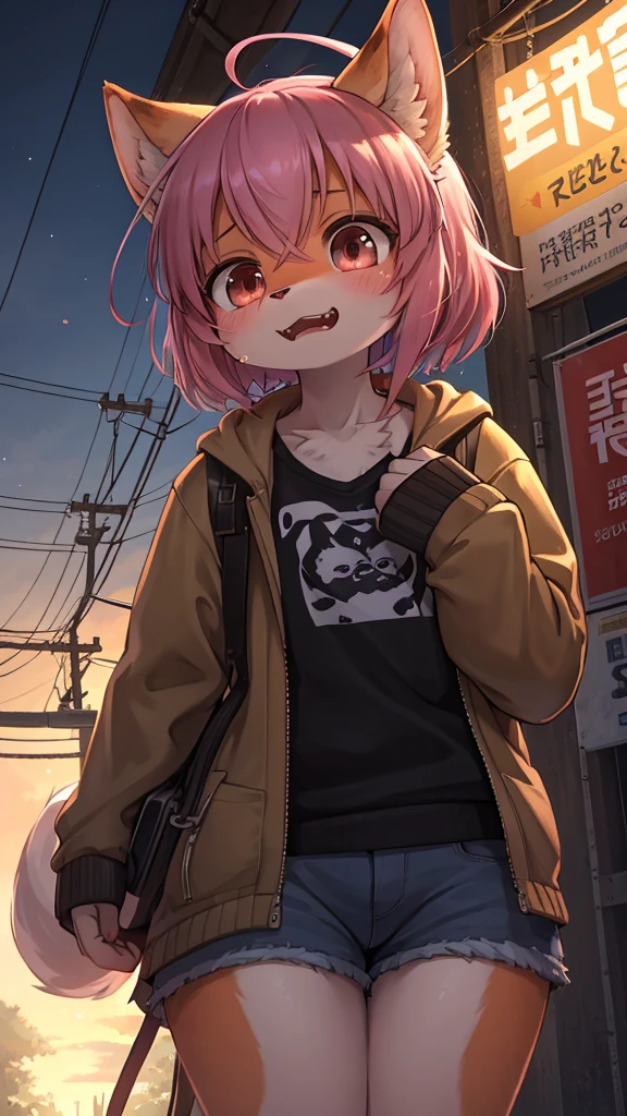 (Kisaragi Station movie advertisement) , Hallucination, flashback , Delusions of grandeur , Shocking moment , bad trip , Daydream , Steamy girly body , can not stand it any longer , I can't wait to eat it , Predator's Eyes , Disheveled clothing , Baring his fangs, he attacks the viewer , fps , Long muzzle , female , There are lots of highlights of the movie , realistic hairy fur , round face , moist round eyes , Swollen cheeks , hair ties , Short stature