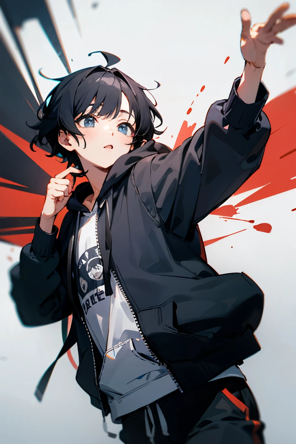 Black Hair、Half Up、
Black hoodie、Idol、