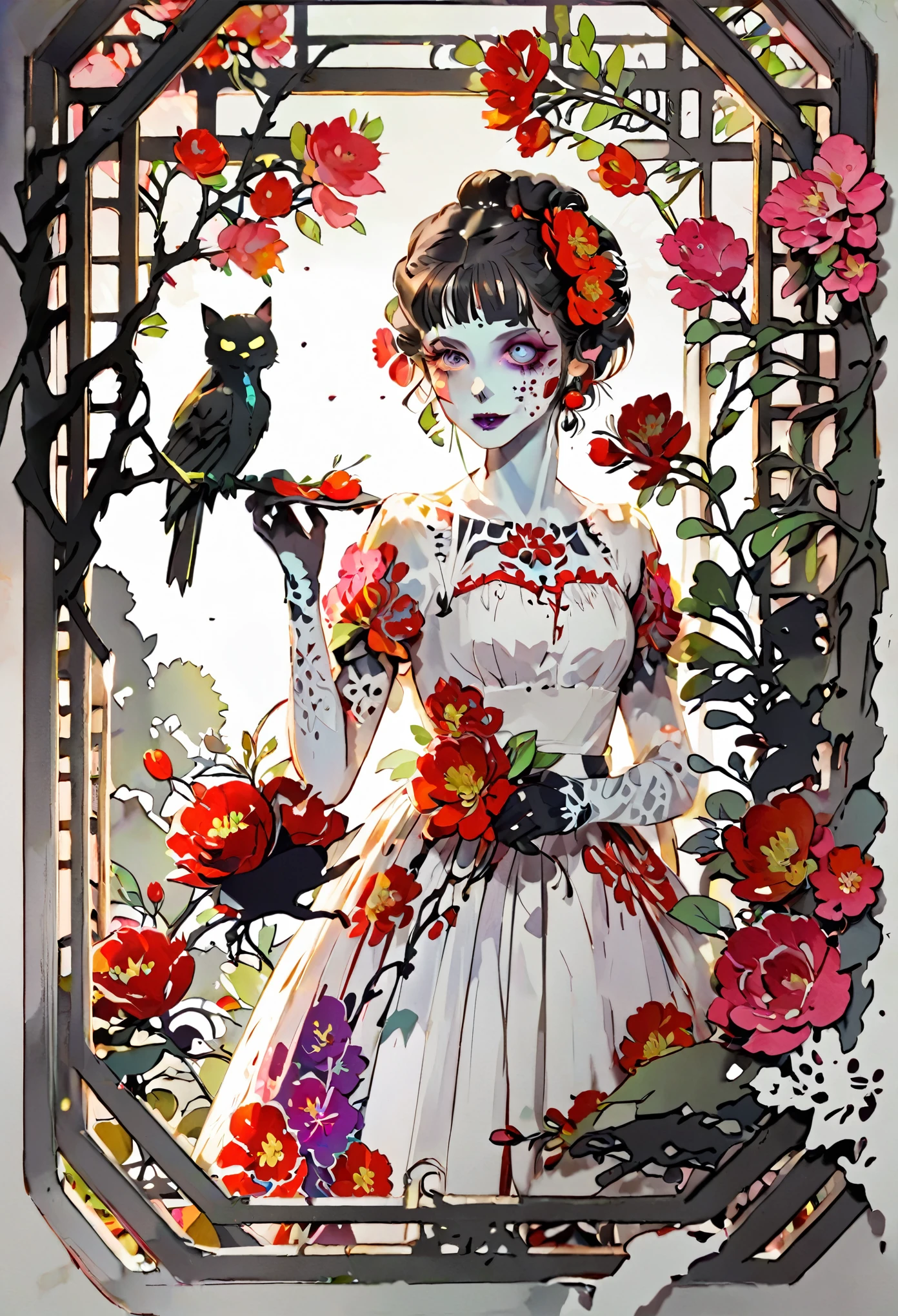 (((paper cutting style))), 1 zombie, dress up, coffee
