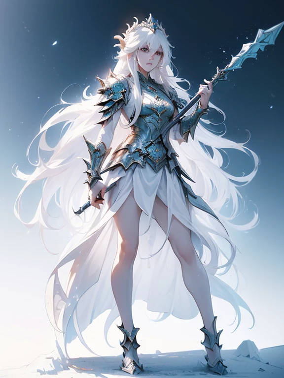 (((masterpiece, best quality, 8k)))Design a layout showcase Fantasy character, (1girl), ((mounted on a dragon)). Beautiful armor, wielding a spear, long white hair, wearing a tiara. ((detailed dragon:1.4)), white dragon, full of intricate details. (masterpiece:1.3), (best quality), 4k, ultra-detailed. (Dynamic pose, heroic stance:1.5), (dramatic lighting, atmospheric lighting). warrior, ((tiara:1.2)), (((long white hair:1.4))), spear, (((full_body_shot:1.5))). In a mystical landscape, high in the sky, with clouds and sunlight.
