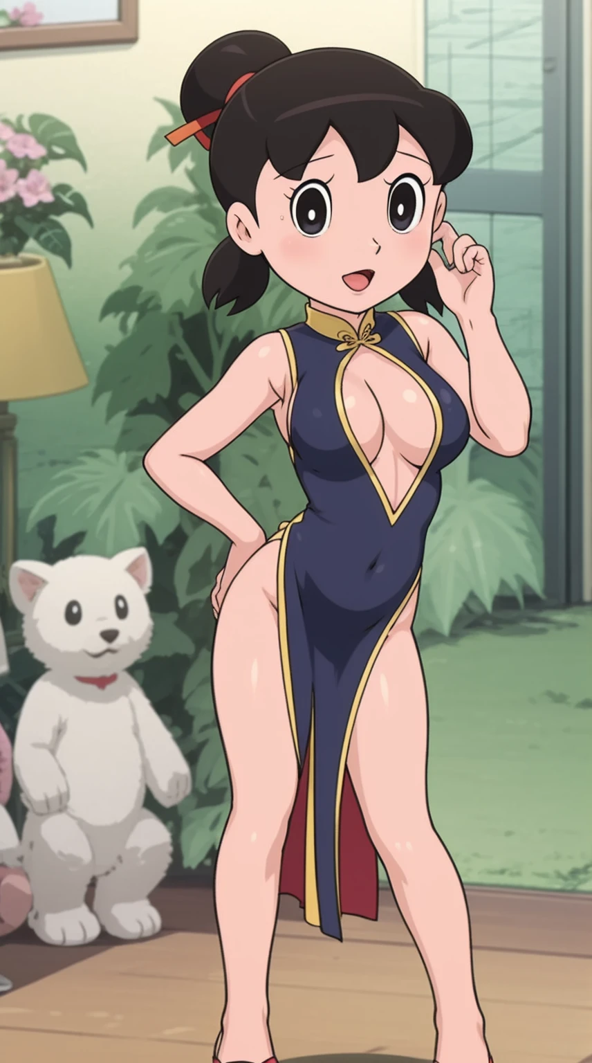 girl, solo, full body, from head to toe, standing

jinno megumi,

a sexy cartoon girl with very large breasts in a Chinese dress, sexy, Cleavage