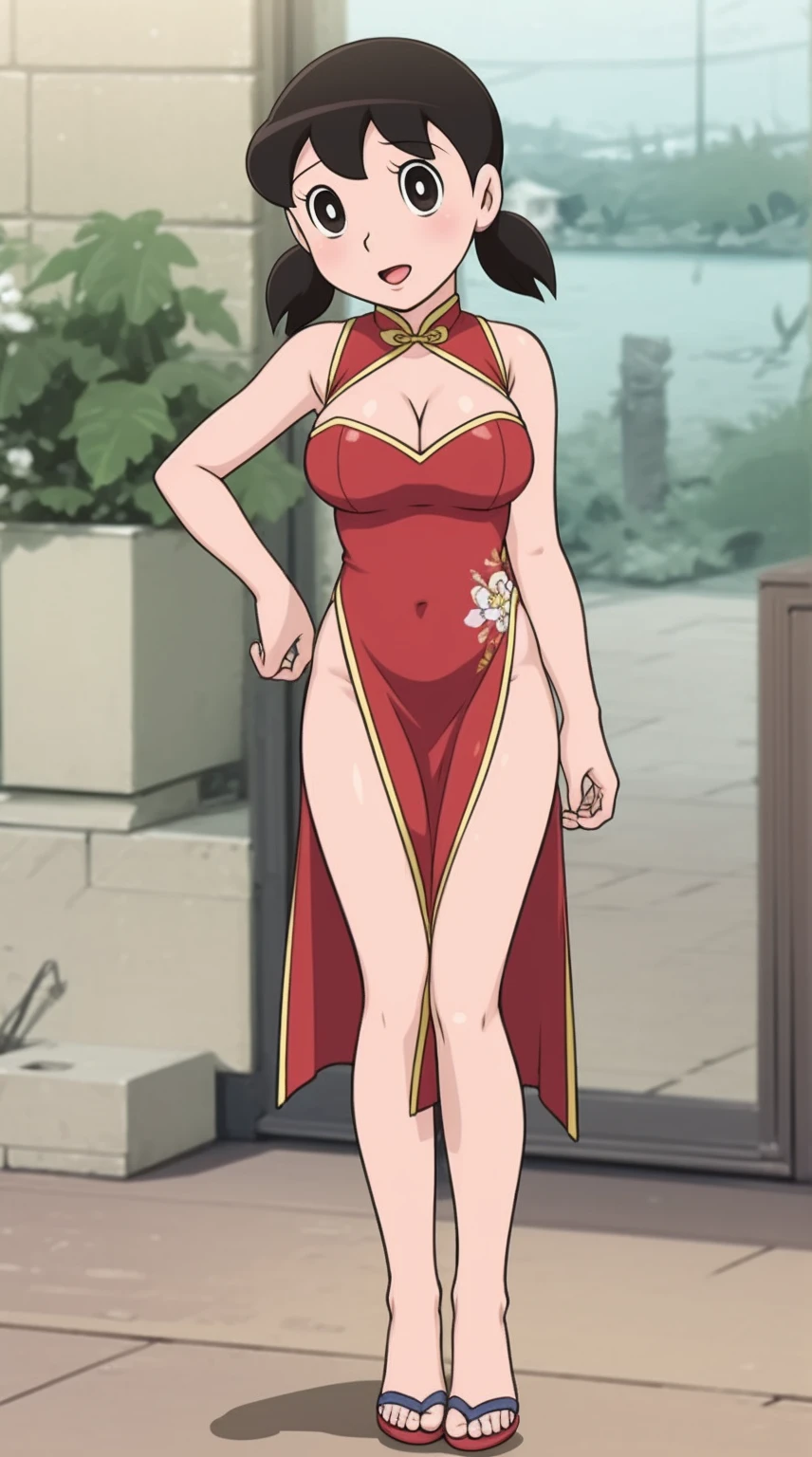 girl, solo, full body, from head to toe, standing

jinno megumi,

a sexy cartoon girl with very large breasts in a Chinese dress, sexy, Cleavage