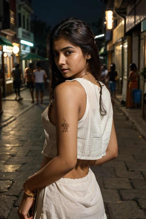 ((best quality)), ((masterpiece)), (detailed), indian white skin girl in night street