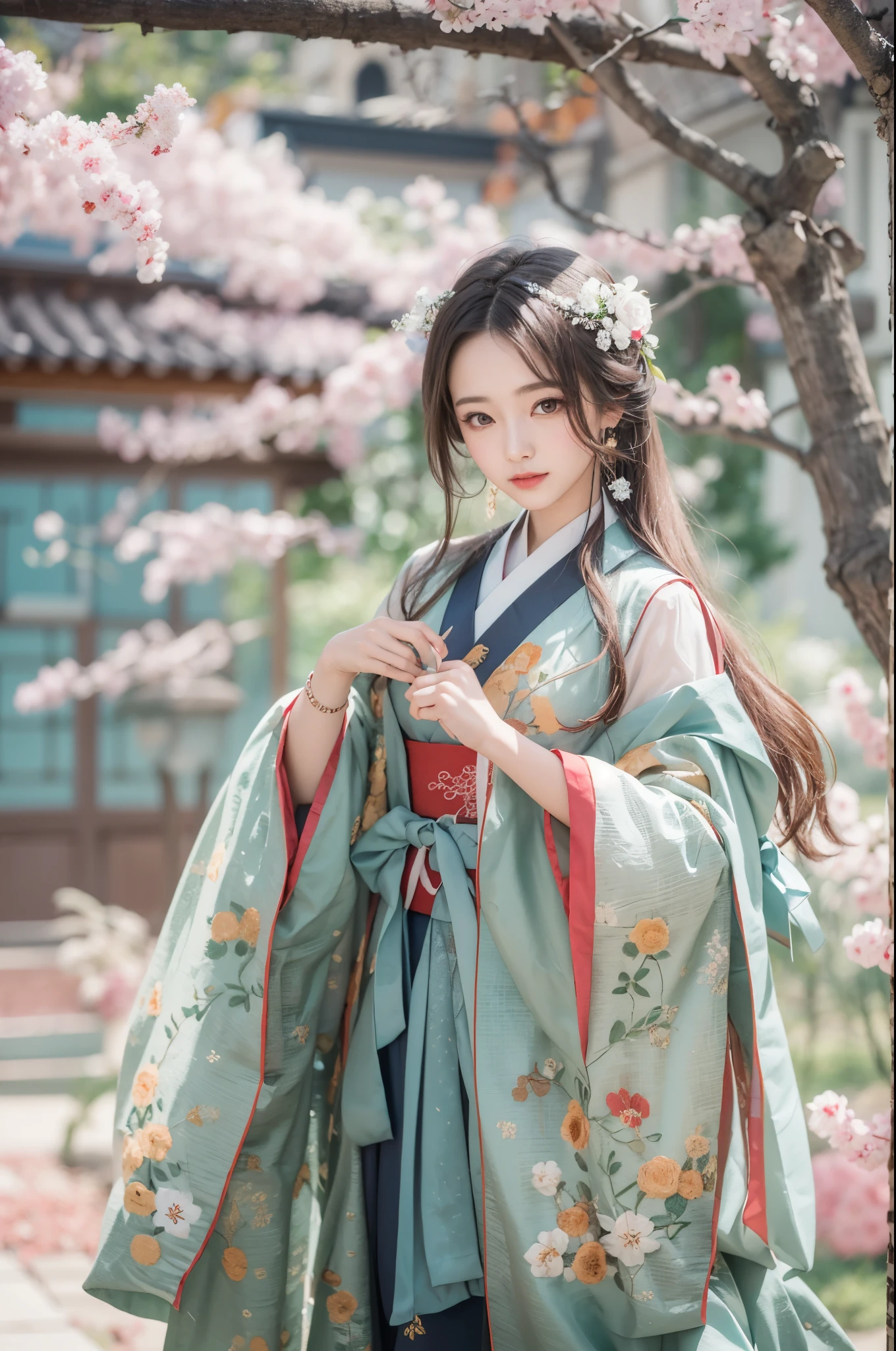 Best quality,masterpiece,Real photography,Official Art,Perfect girl,Professional photography,Photographic pose,Embroidered Hanfu