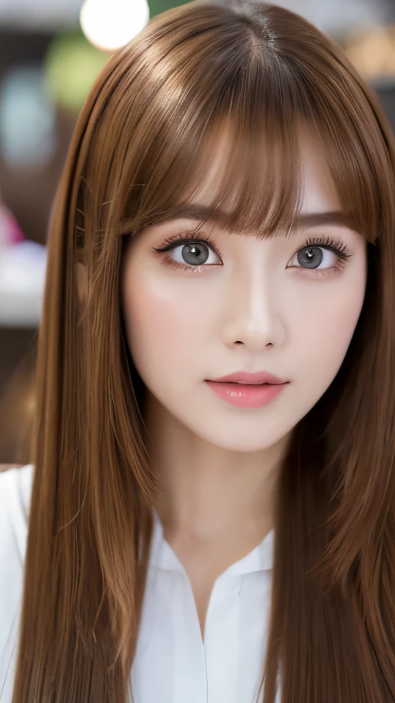 Best quality, 8k, ,Masterpiece :1.3)), facing viewer,((full body1.2)) ,pretty woman, wide shot ,1girl, , selfie , , Hair salon, brown hair , bangs,ultra-detailed face, highly detailed lips, detailed eyes, double eyelid
