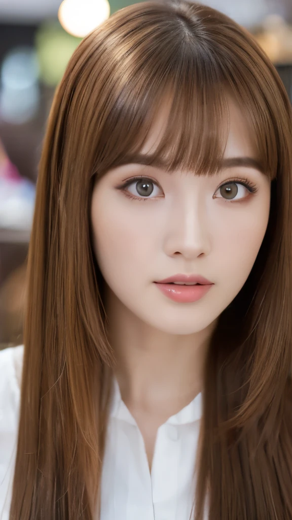Best quality, 8k, ,Masterpiece :1.3)), facing viewer,((full body1.2)) ,pretty woman, wide shot ,1girl, , selfie , , Hair salon, brown hair , bangs,ultra-detailed face, highly detailed lips, detailed eyes, double eyelid
