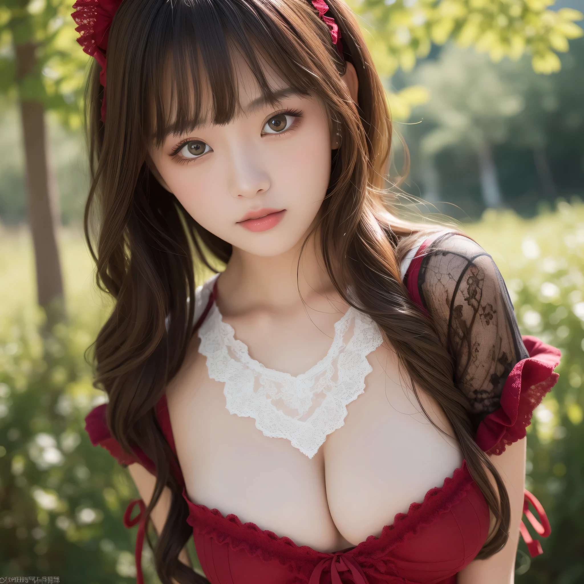 (kawaii face, amazing flat breasts), (Beautiful frills and lace costumes:1.3), Ultra High Definition, Superior Quality, Premier Quality, ultra detailed, Photorealistic, 8k, RAW Photos, highest quality, masterpiece, Close up portrait of girl, Outdoors, beautiful sight, beautiful scenery, beautiful backgrounds, (Fine face:1.2),