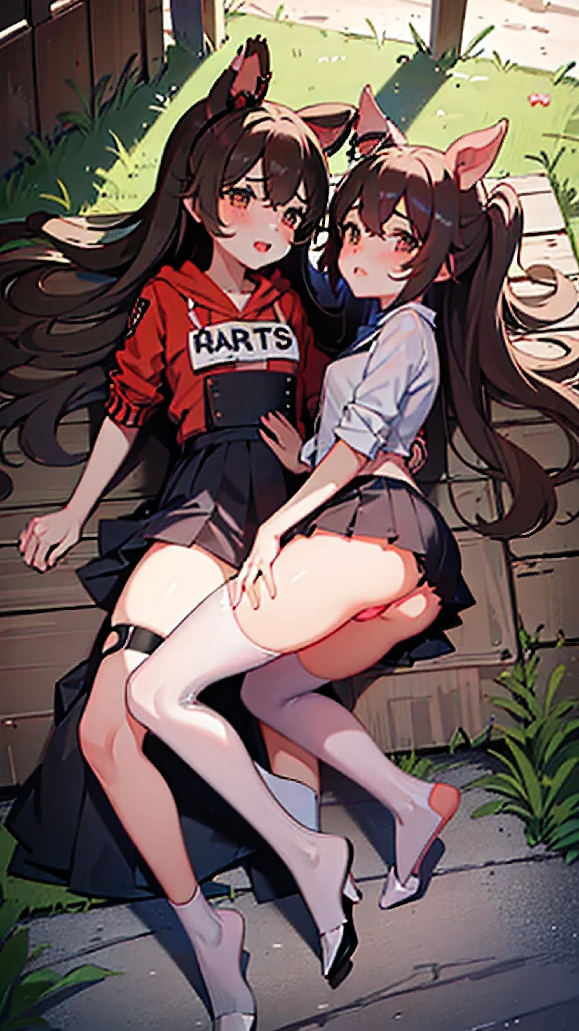 (best quarity:1.2),2girls,two sisters,(pig girl:1.2),erotic,cute, (pig_ear:1.2),(pig_tail1.2),torn clothese, cl othes,cute panty,scared face,they are standingside by side in front of a straw house