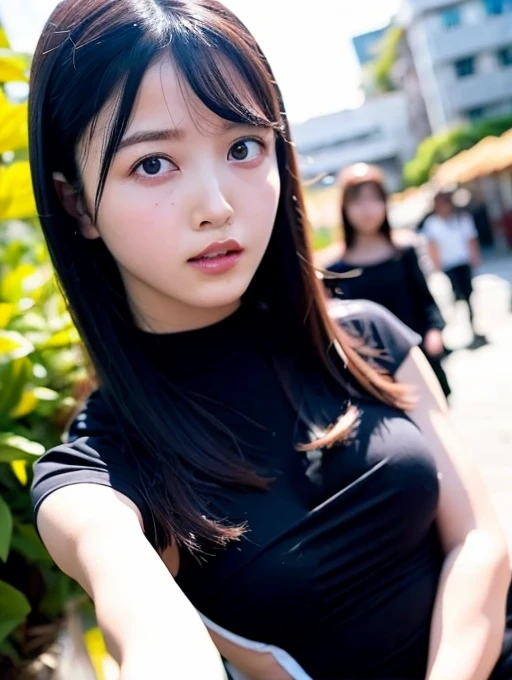 Bunny girl　Black clothes　Big Breasts　Looking into the camera　Kubo Shiori　Nogizaka46 Professional Lighting　Footage taken with a high-definition camera　Hawaii　Streetscape