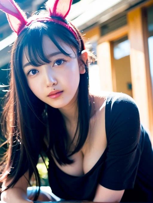 Bunny girl Black clothes Big Breasts Looking into the camera Kubo Shiori Nogizaka46 Professional Lighting Footage taken with a high-definition camera Hawaii Streetscape