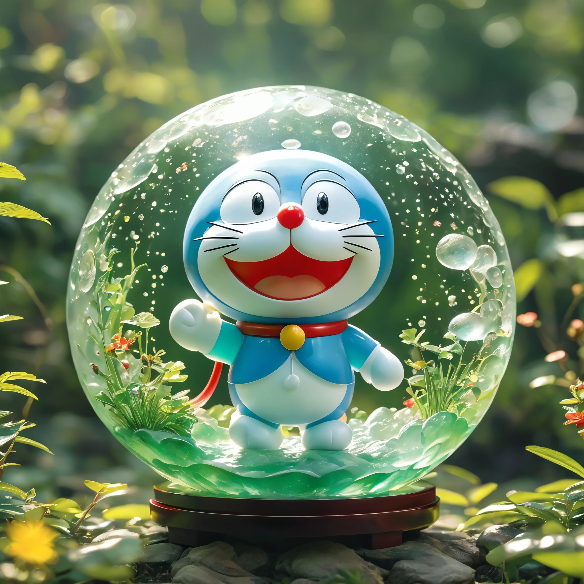 best quality, very good, 16K, ridiculous, Extremely detailed, Lovely(((Doraemon:1.3)))Doraemon,,Made of translucent jadeite, Background grassland((A masterpiece full of fantasy elements))), ((best quality)), ((Intricate details))(8k)
