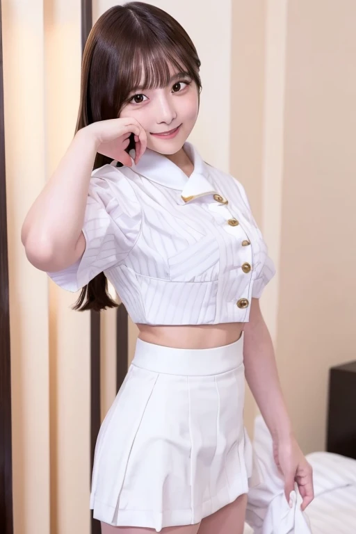Gravure idol pose Hotel uniform White clothes high resolution Not too small bust Black Mini Skirt Skirts should be shortened