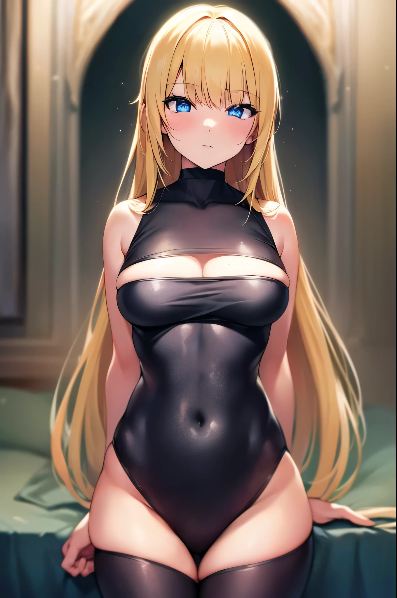 chromatic aberration, Written boundary depth, Soft lighting, masterpiece, highest quality, complicated, Tone Map, Very detailed, Art Station, Concept Art, Smooth, Sharp focus, Very detailed artwork, Cinematic, hyper Realistic painting, Art Stationでトレンド, 8k, Realistic, (Very detailed background:1.0), A Very detailed portrait of a solo 1girl standing, Clear pupils、Eyes with glowing details,Backlight,whole body,Blonde,Blue Eyes