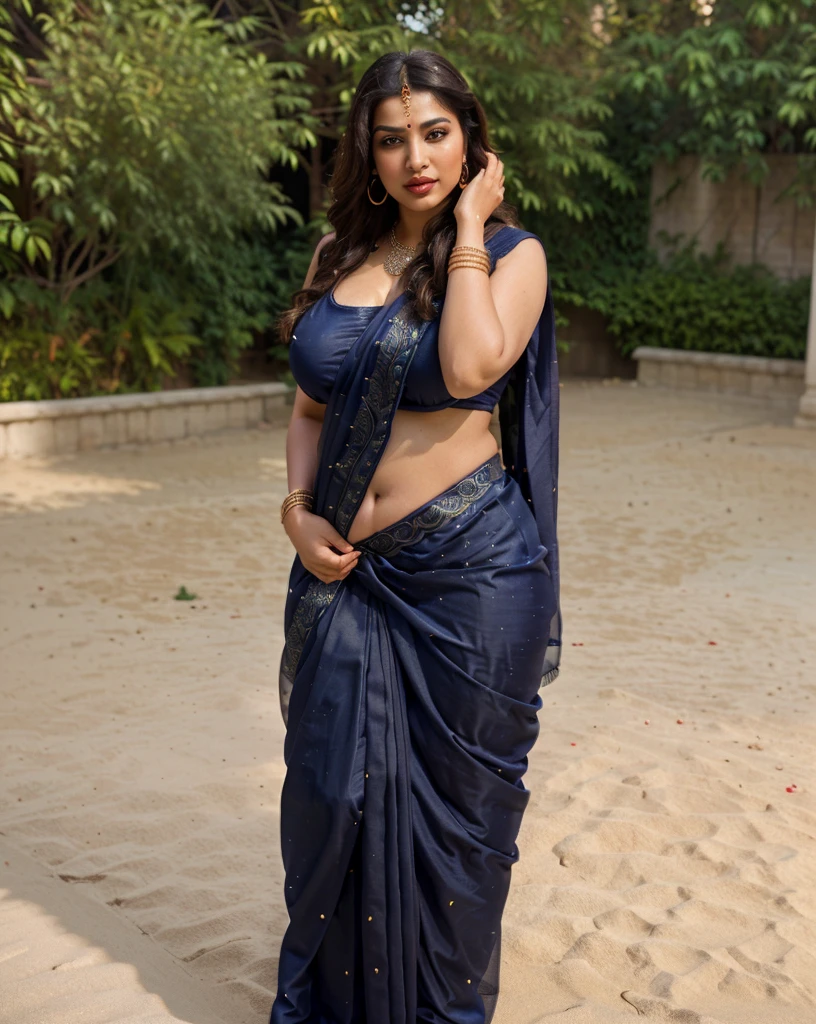 Indian sexy WOMEN WEARING saree , ancient sex goddess , perfect figure , big boobies , showing her round belly button , sexy deep navel , curvy waist , thick legs , slutty makeup , dark eyeliner , HOT red lips , long hairs , earrings , shinny ornaments , necklace , 8k resolution , photorealistic , ultra realistic , HD Quality , photography , long shot , full body photograph , cinematic lighting , daylight , Hasselblad photography , ARRI Photography , details , extreme details , little details , ultra sharp photo , perfect picture , fine details , HQ ,