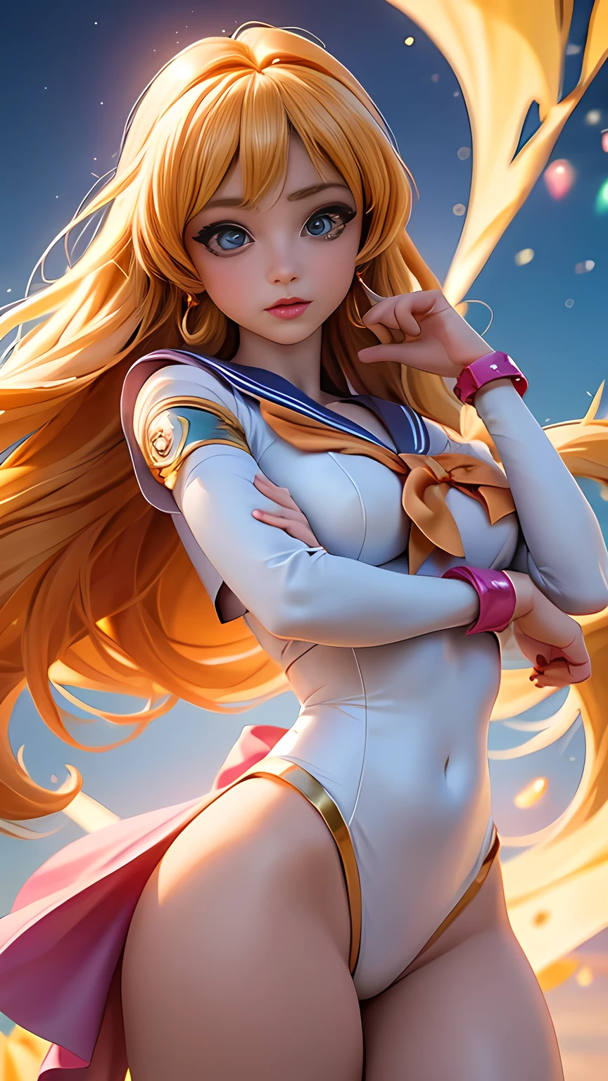 1girl, beautiful detailed eyes, beautiful detailed lips, extremely detailed eyes and face, long eyelashes, sailor venus, magical girl, anime style, vivid colors, (best quality,4k,8k,highres,masterpiece:1.2),ultra-detailed,(realistic,photorealistic,photo-realistic:1.37),intricate details, glowing energy aura, dynamic pose, dramatic lighting, saturated colors, cinematic composition