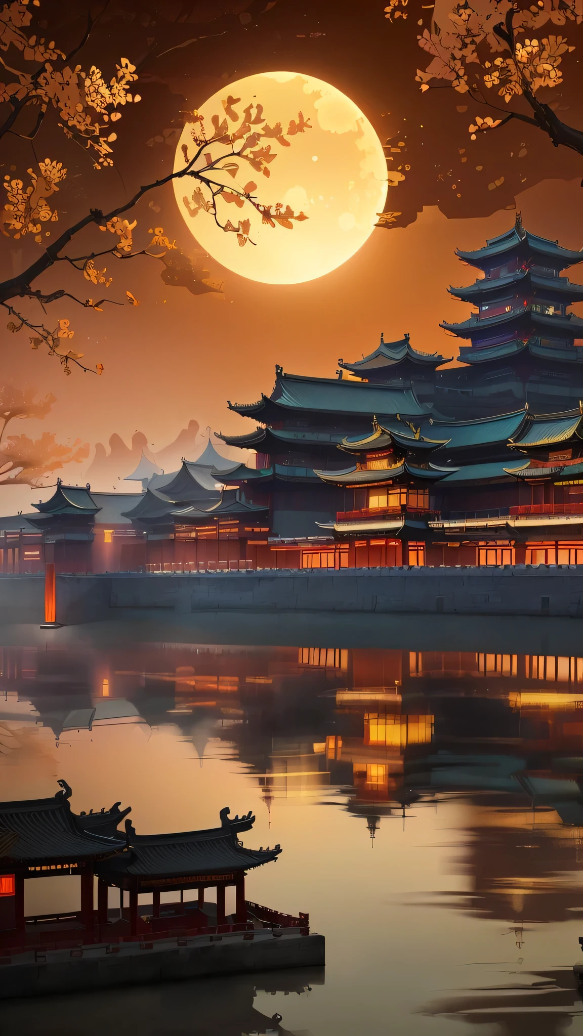 There is a building，There are many windows on it, Cyberpunk Chinese Ancient Castle, Beautiful rendering of the Tang Dynasty, Dreamy Chinatown, Oriental Wallpaper, Chinese, Amazing wallpapers, Background artwork, ancient Chinese Architecture, Chinese Palace, mobile wallpaper, Chinese Architecture, Chinese Architecture, Pagoda Figures, Zen temple background, Chinese scenery, Chinese Art Style