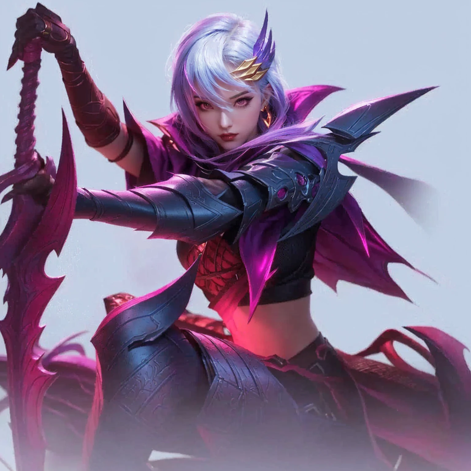 a close up of a woman with a sword and a purple outfit, league of legends character, arcane jinx, ig model | artgerm, vi from arcane, style league of legends, league of legends character art, from league of legends, samira from league of legends, rossdraws 1. 0, rossdraws 2. 0