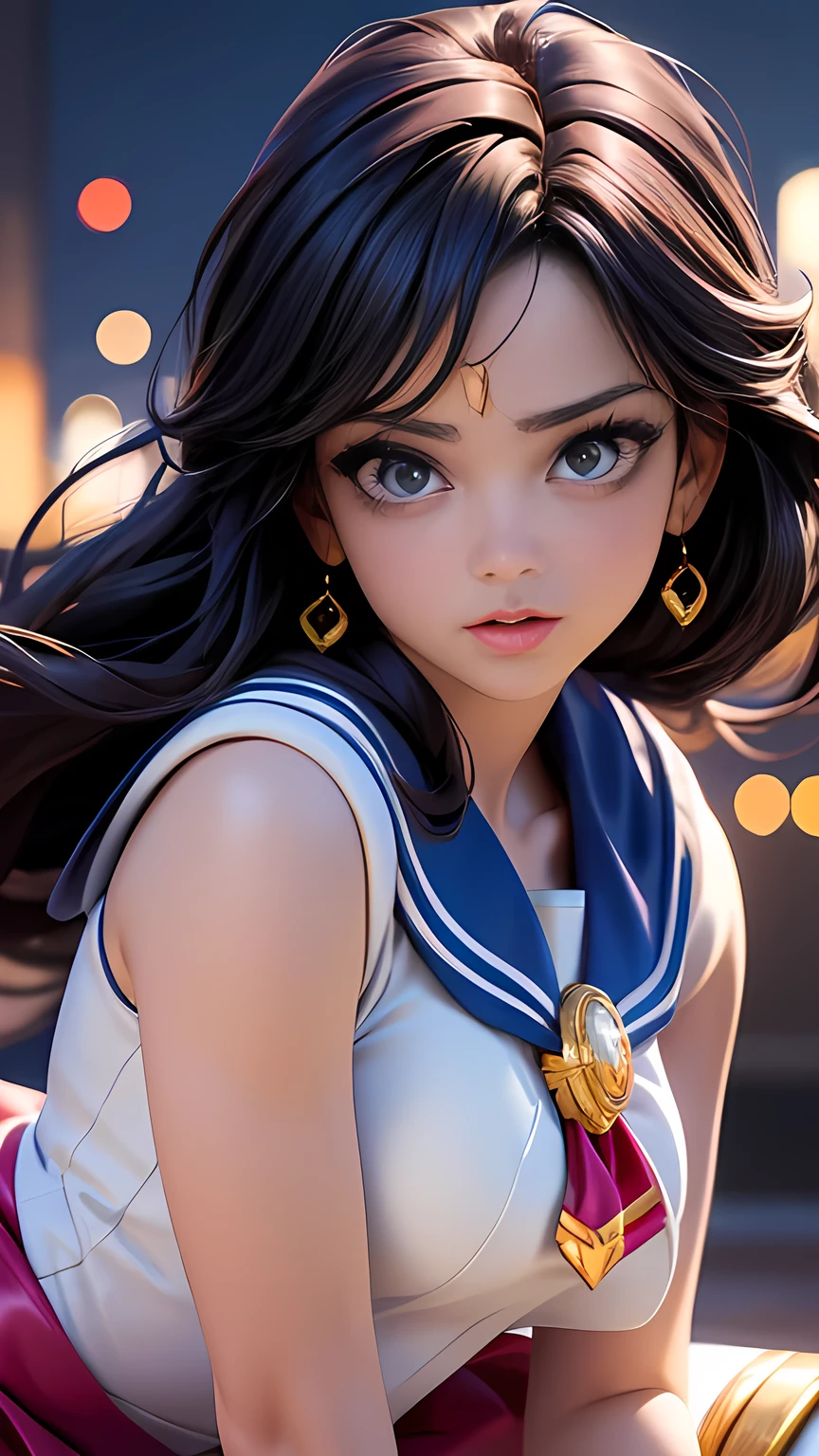 a beautiful girl in a sailor moon outfit, extremely detailed face and eyes, beautiful detailed lips, long beautiful eyelashes, sailor moon costume, beautiful intricate details, detailed folds and textures, vibrant colors, dynamic pose, magical aura, moonlight backdrop, (best quality,4k,8k,highres,masterpiece:1.2),ultra-detailed,(realistic,photorealistic,photo-realistic:1.37),digital painting,highly detailed,cinematic lighting,vibrant colors,dramatic shadows,fantasy art