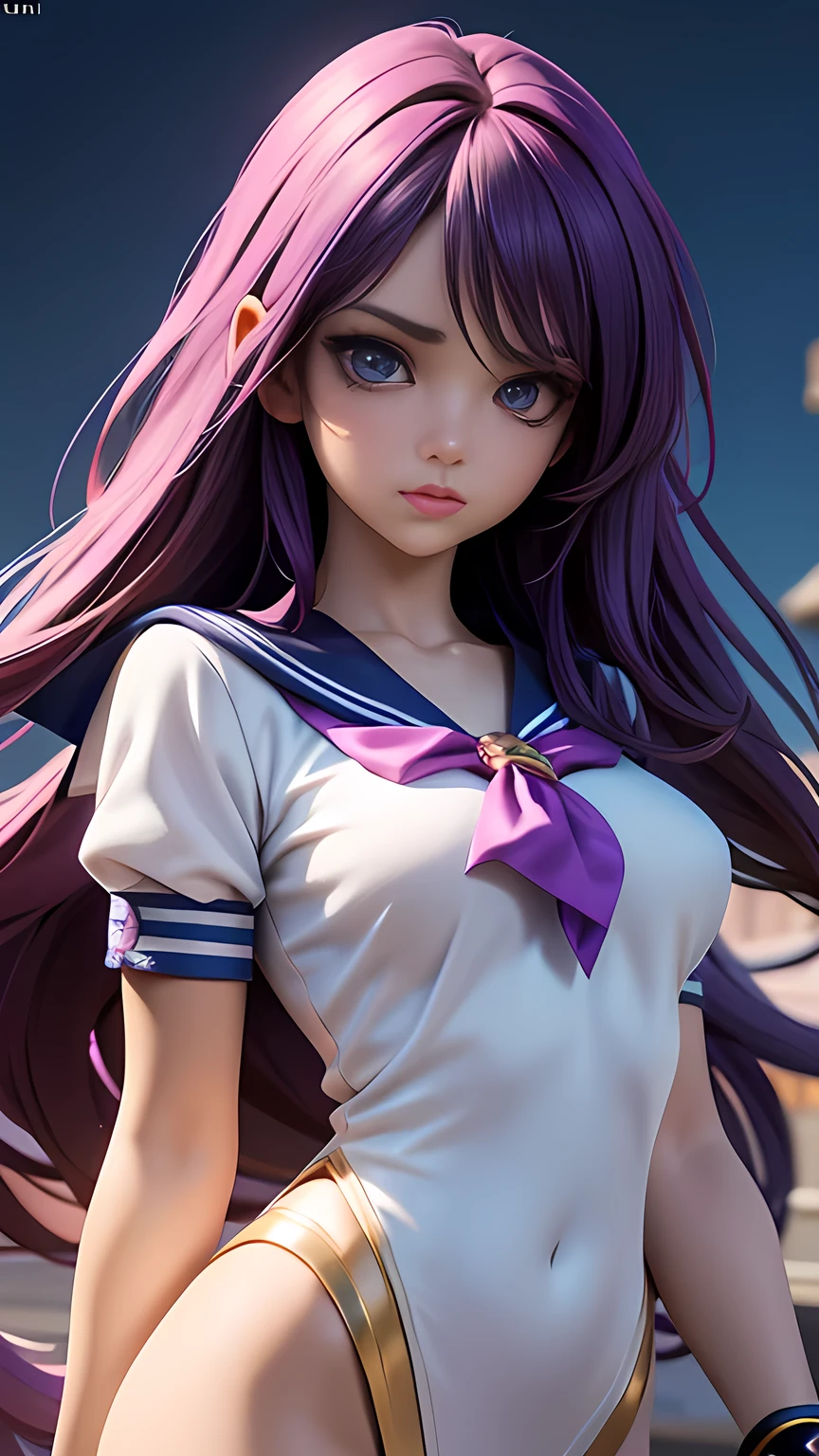 1girl, sailor fuku, sailor saturn, purple hair, long hair, detailed beautiful eyes, detailed beautiful lips, detailed face, detailed anatomy, elegant, graceful, serious expression, intricate details, cinematic lighting, cinematic composition, dramatic shadows, (best quality,4k,8k,highres,masterpiece:1.2),ultra-detailed,(realistic,photorealistic,photo-realistic:1.37),digital painting, concept art, highly detailed, vibrant colors, dramatic lighting, fantasy, magical girl, anime
