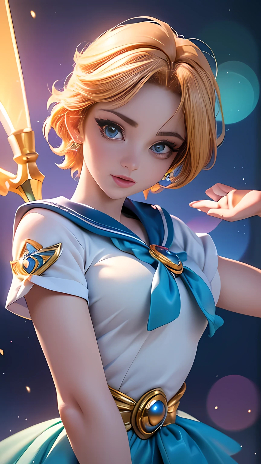 (beautiful detailed eyes, beautiful detailed lips, extremely detailed eyes and face, long eyelashes), 1girl, sailor uranus, magical girl, anime style, (best quality, 4k, 8k, highres, masterpiece:1.2), ultra-detailed, (realistic, photorealistic, photo-realistic:1.37), dynamic pose, magical staff, glowing energy, vibrant colors, dramatic lighting, cinematic composition