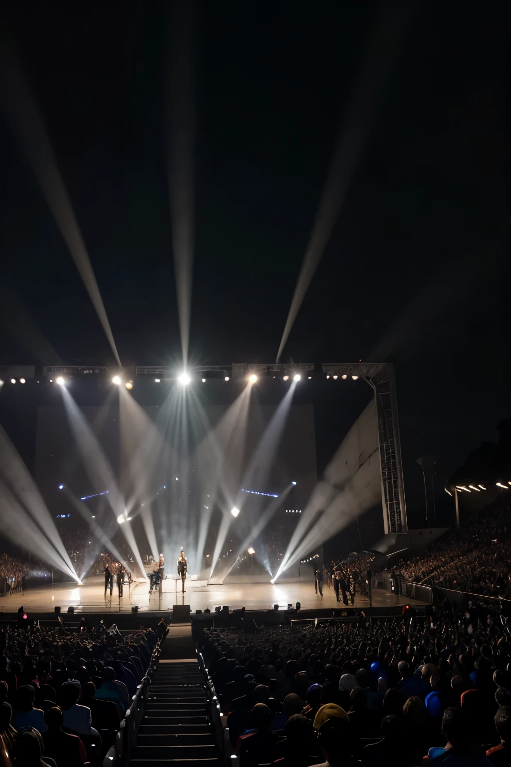 Um executivo subindo para falar em um palco iluminado, com a plateia aplaudindo e sorrindo.