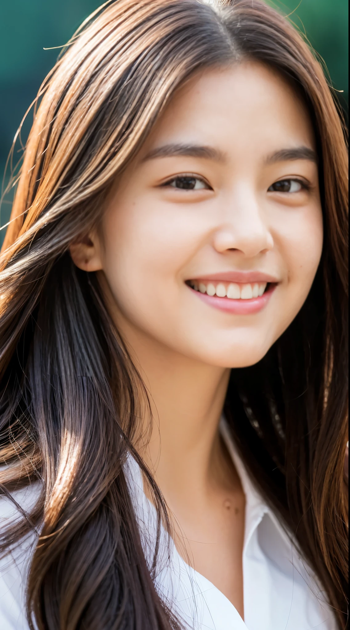 (Ultra-realistic), (shape), (High resolution), (8k), (Very detaileded), (Best shape), (Beautiful and detaileded Eyes), (highest quality), (Ultra detaileded), (masterpiece), (wallpaper), (detaileded Face), Facial pores,alone,One Girl,, Fine detailed, detaileded Face, (detailed),(Realistic lighting: 1.1),Federer-esque image of a long-haired woman smiling for a photo, Adorable Korean Face, , Korean Actress, , かわいいKorean Actress, Gorgeous Young Korean Woman,