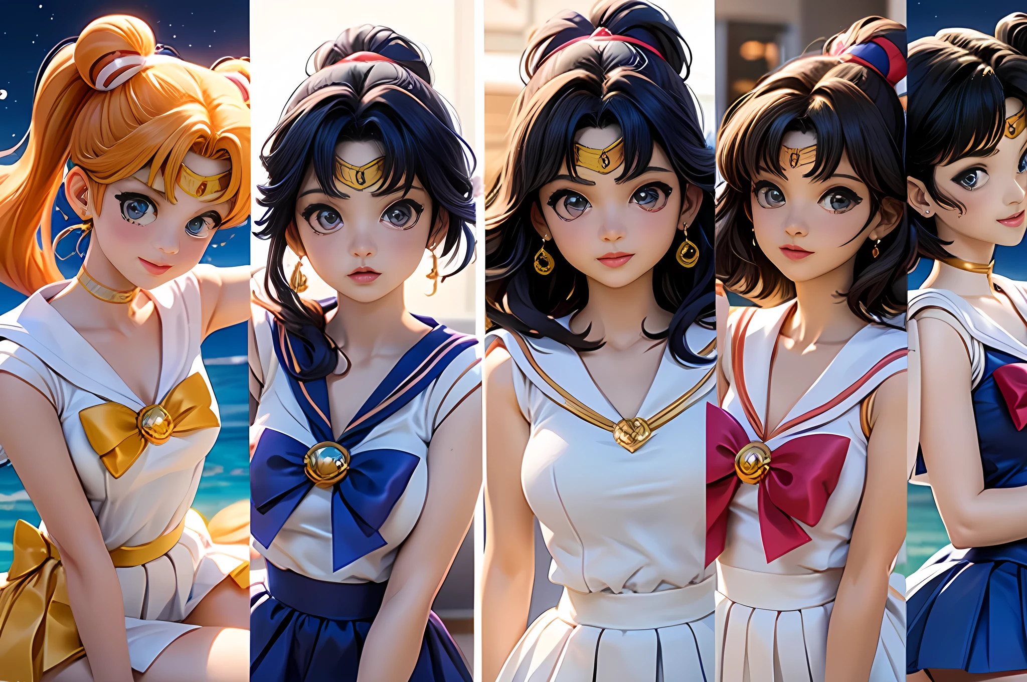 Sailor Moon、Sailor Mercury、Sailor Venus、Sailor Mars、Sailor Jupiter、Sailor Saturn