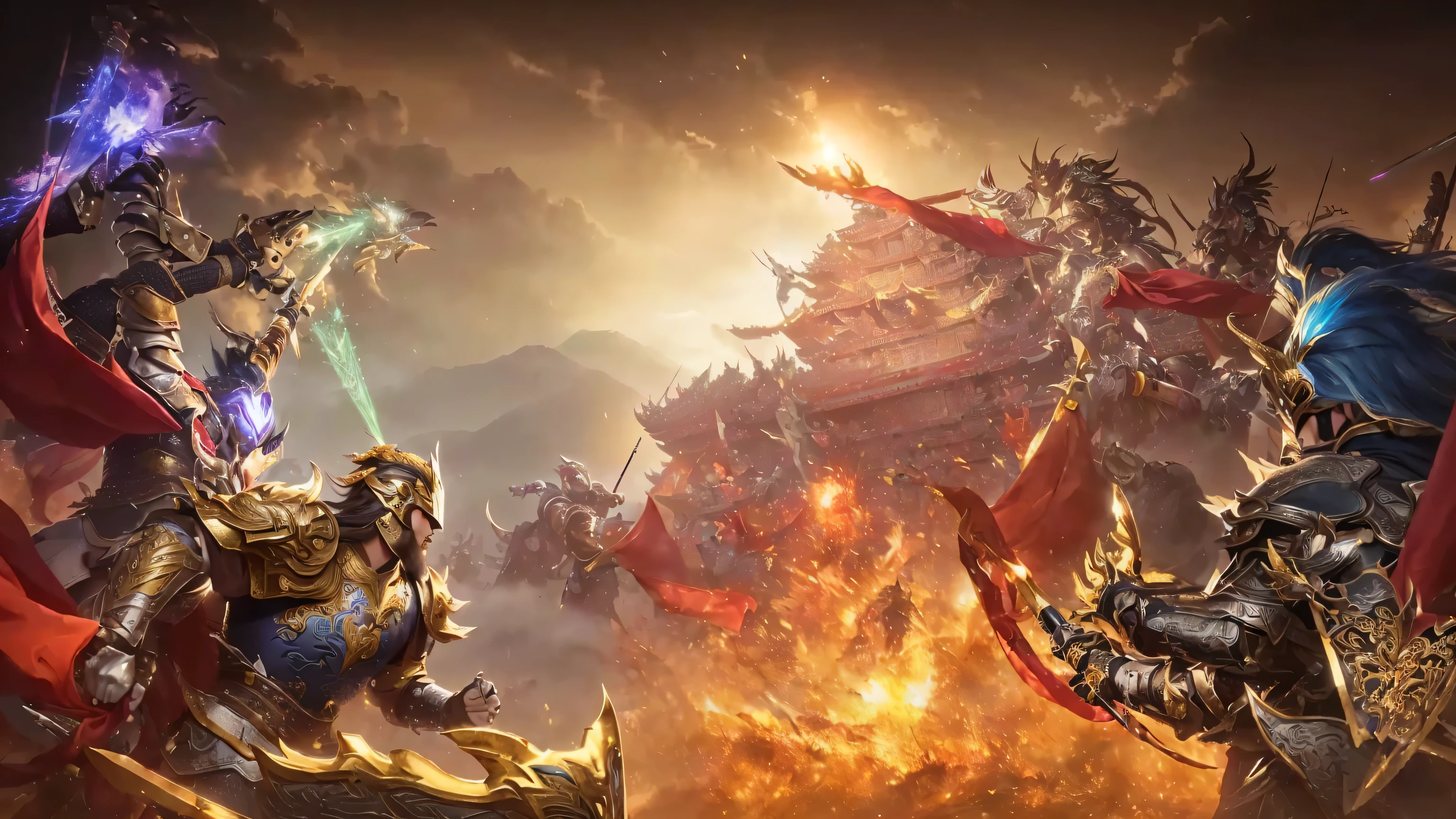 A group of men in armor are fighting with swords, author:Yang Jie, bian lian, g liulian art style, Official ink art, Game CG, 2. 5D CGI anime fantasy artwork, Chinese Fantasy, author:Arthur Pan, China Three Kingdoms, author:Ju Lian, author:Li Kan, cgsociety and fenghua zhong, inspired author:Ju Lian