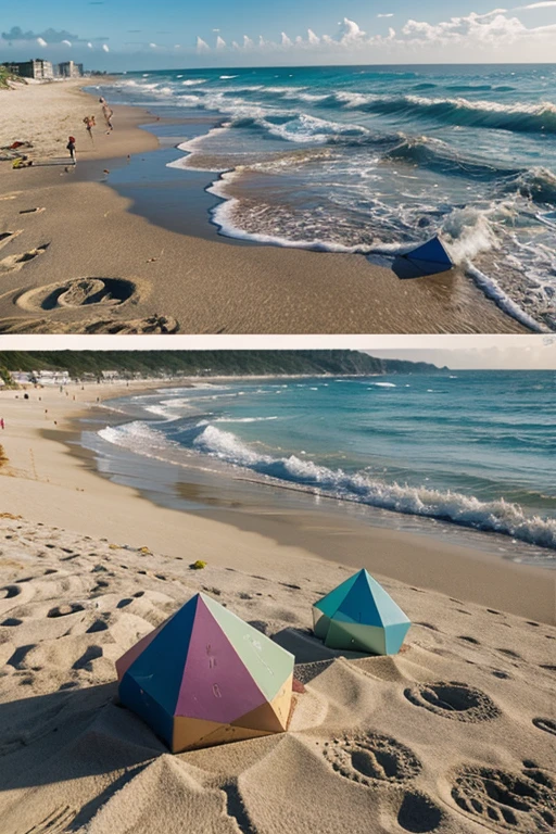 Make a collage using different 2D and 3D shapes (10 pictures of each) available on the beach