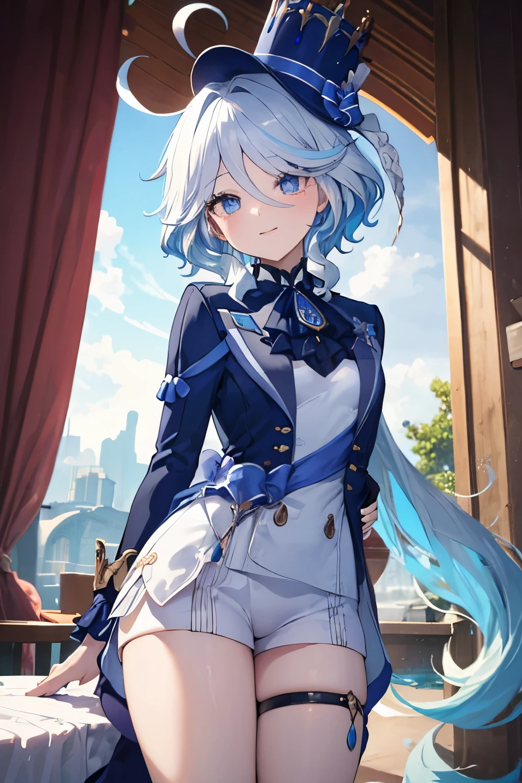 Furina、girl、Small breasts、girl、Small breasts、Lolita、Bright smile、Looks about 15 years old、Petan Musume、short、目のhighlight、Sexy thighs、Combat Uniform、Ice magic Your eyes are so beautiful、highlight