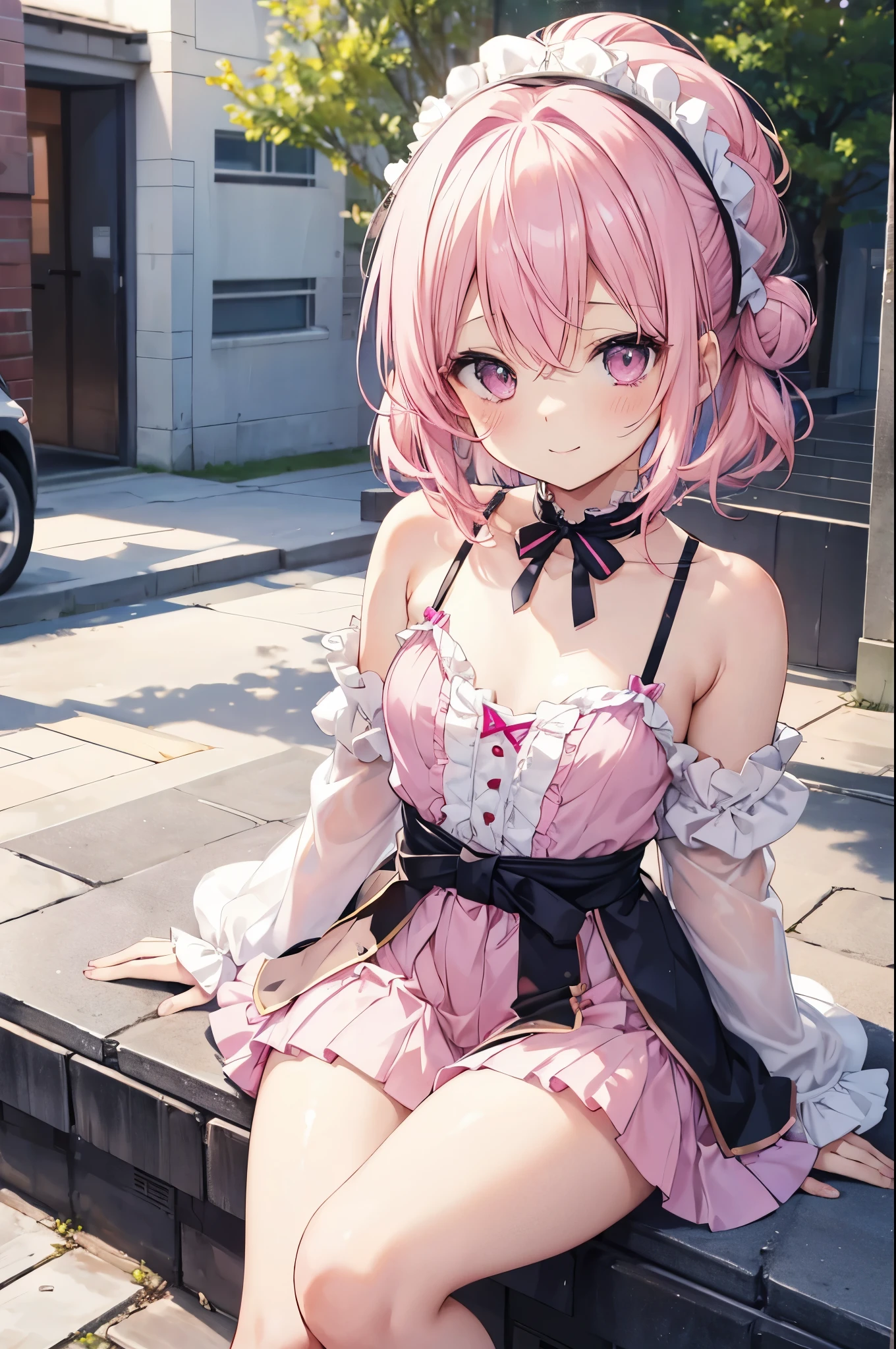 Pink Hair、ピンク目girl、Small breasts、Hair Bun、girl、Small breasts、Lolita、Bright smile、Looks about 、Petan Musume、short、目のhighlight、Sexy thighs、Let&#39;s eat cake、Rose Gothic Lolita Dress Costume、Your eyes are so beautiful、highlight