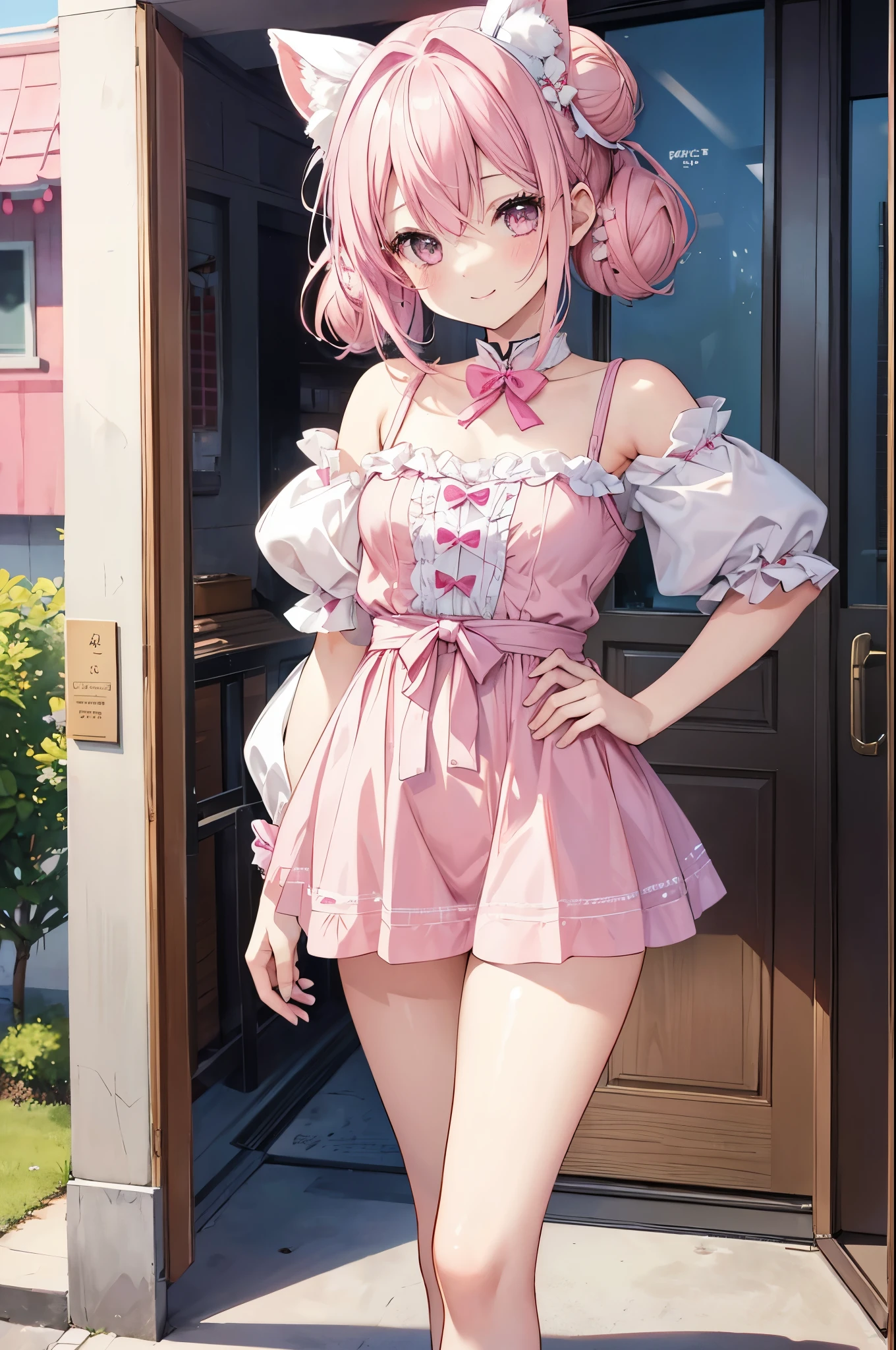 Pink Hair、ピンク目girl、Small breasts、Hair Bun、girl、Small breasts、ta、Bright smile、Looks about 15 yan Musume、short、目のhighlight、Sexy thighs、Let&#39;s eat cake、Rose Gothic Lolita Dress Cos、Your eyes are so beautiful、highlight