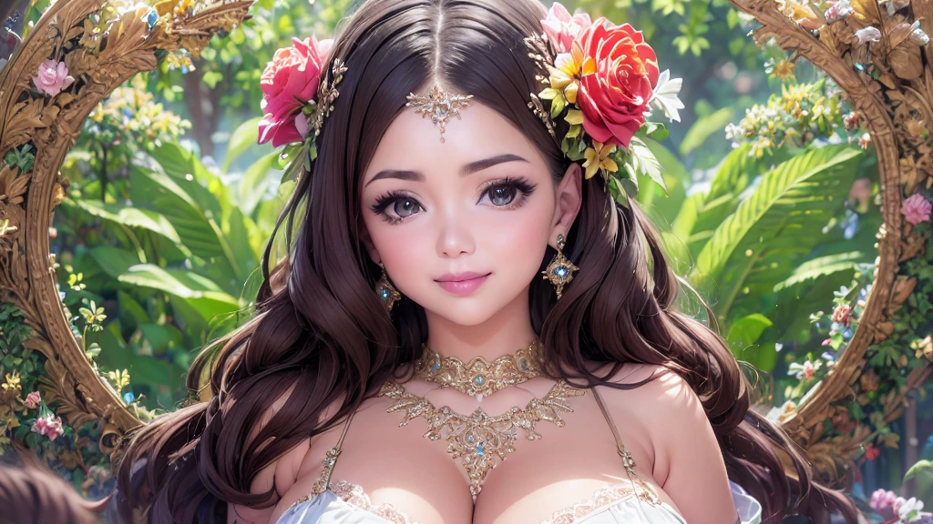 Mature Woman, Looking at the audience, Attractive breasts,Sensual curves、bubble、Full Body Shot,Nightgown, Charming smile, Thick lips, plump唇, blush, Looking at the audience, Provocative expression, Beautiful Hairstyles, Cleavage, plump、Curvy Hips、Attractive face、Mischievous face、Sexy Lingerie、An inviting gaze、Expressing emotions、colored feather, Money属装飾品, particle, Light, (masterpiece, highest quality, highest quality, Official Art, beautifully、aesthetic:1.2), (1 girl:1.3), Very detailed,(Fractal Art:1.1),(colorful:1.1)(flowerズ:1.3),Most detailed, (Dynamic pose), (Shiny skin), (Many colors :1.4), ,(Earrings:1.4), (feather:1.4),masterpiece,Mr.々Hair style,Moneyのヘッドバンド,Tulle covers the chest,Perfect balance, Detailed details of the garment,marble,cinematicLighting, Film Grain, contrast of Light and dark,High detail,(((Gorgeous Accessories))))、Openwork decoration,(((See-through dress)))、(((Anatomically correct body))) ,1 girl, (High resolution), (8k), (Very detailed), Perfect Face, Beautiful eyes and face, (((highest quality))), (Very detailed), Detailed face and eyes, Beautiful Eyes,(((Sexy pose))),Beautiful Eyes、Transparent double eyelids、(((Super gorgeous background)))、Bright Eyes,Money,diamond,gem,Body Chain,Luxury Accessories,beautifully、aesthetic,flower